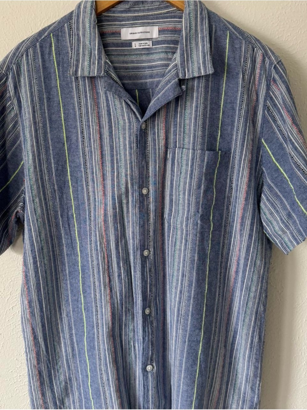 Urban Outfitters Blue Multi-Striped Short-Sleeve Button-Down Shirt